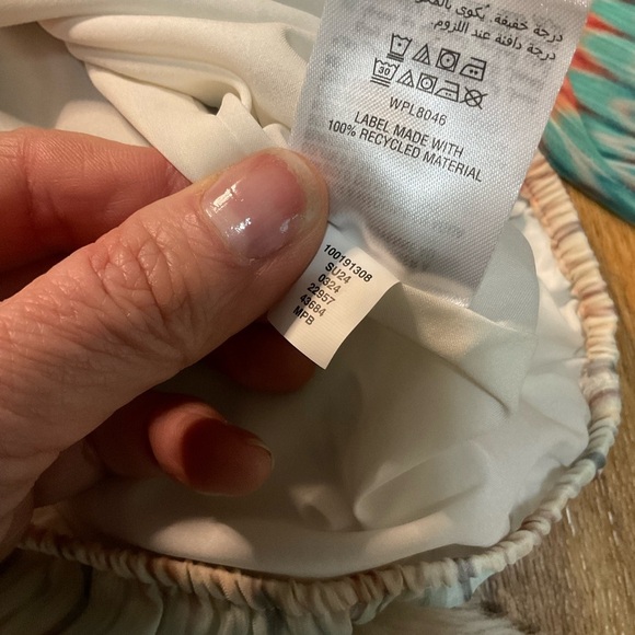 INC Women's Blouse Size Medium Long Sleeve Colorful Tie Neck Ruffle Elastic Wst - Picture 6 of 11